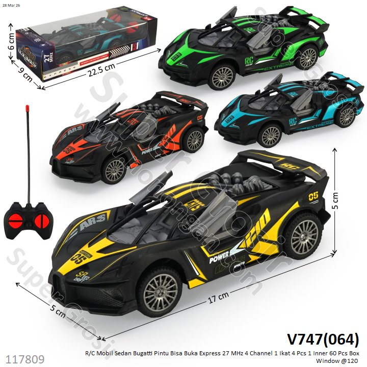 R/C Mobil Sedan Bugatti Pintu Bisa Buka Express 27 MHz 4 Channel 1 Ikat 4 Pcs 1 Inner 60 Pcs Box Window @120