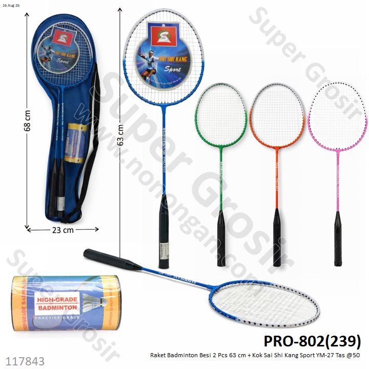 Raket Badminton Besi 2 Pcs 63 cm + Kok Sai Shi Kang Sport YM-27 Tas @50