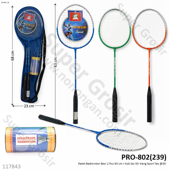 Raket Badminton Besi 2 Pcs 63 cm + Kok Sai Shi Kang Sport Tas @50