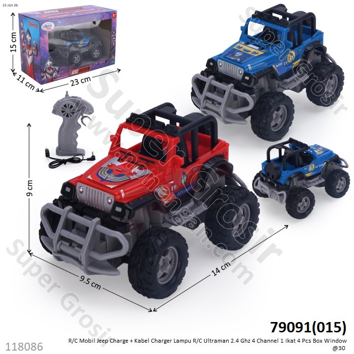 R/C Mobil Jeep Charge + Kabel Charger Lampu R/C Ultraman 2.4 Ghz 4 Channel 1 Ikat 2 Pcs Box Window @50