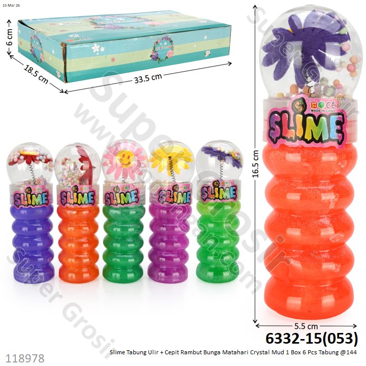 Slime Tabung Ulir + Cepit Rambut Bunga Matahari Crystal Mud 1 Box 6 Pcs Tabung @144