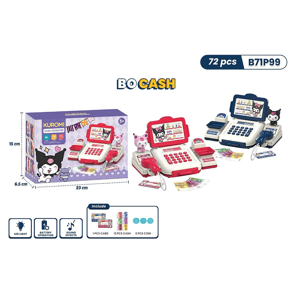 Mainan Kasir Cash Register Kuromi B/O Suara Lampu 1 Ikat 4 Pcs Box @72