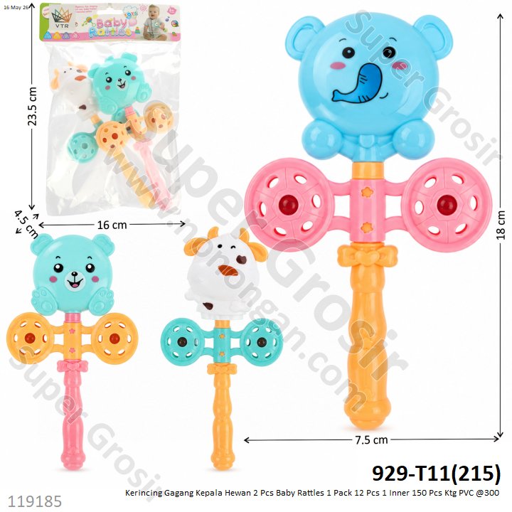 Kerincing Gagang Kepala Hewan 2 Pcs Baby Rattles 1 Pack 12 Pcs 1 Inner 150 Pcs Ktg PVC @300