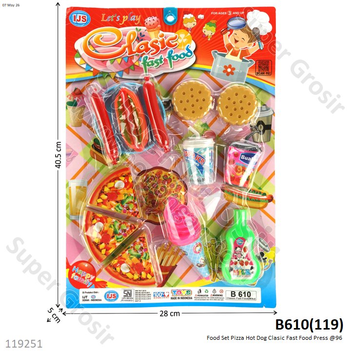 Food Set Pizza Hot Dog Clasic Fast Food Press @96