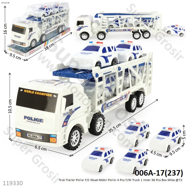 Truk Trailer Polisi F/C Muat Mobil Polisi 4 Pcs F/W Truck 1 Inner 36 Pcs Box Mika @72