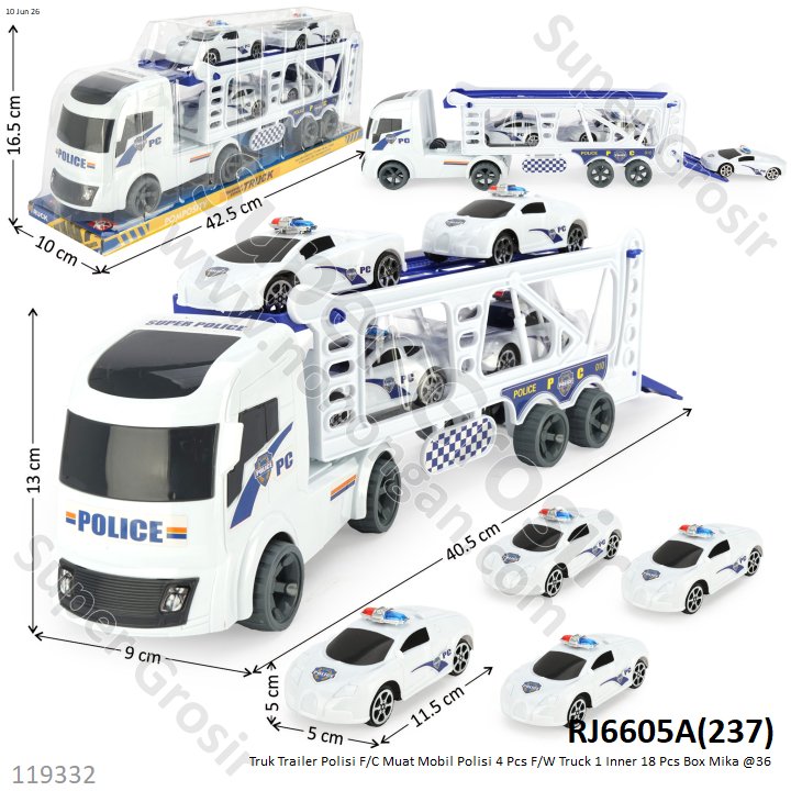 Truk Trailer Polisi F/C Muat Mobil Polisi 4 Pcs F/W Truck 1 Inner 18 Pcs Box Mika @36