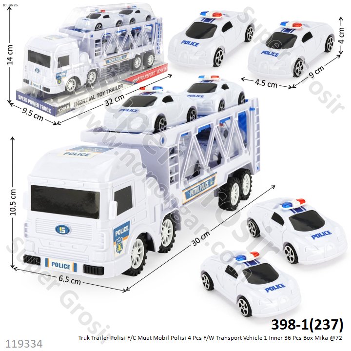 Truk Trailer Polisi F/C Muat Mobil Polisi 4 Pcs F/W Transport Vehicle 1 Inner 36 Pcs Box Mika @72