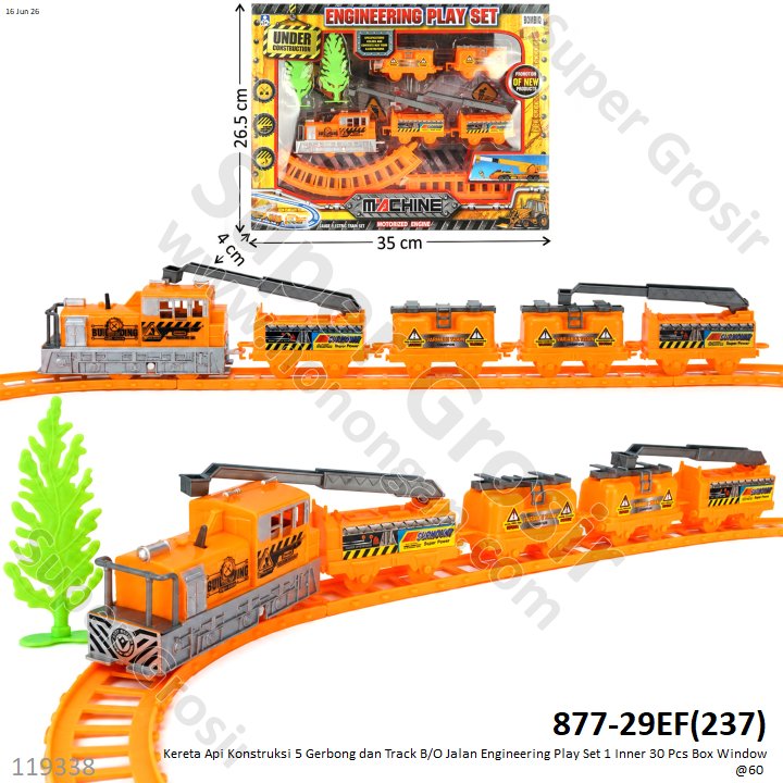Kereta Api Konstruksi 5 Gerbong dan Track B/O Jalan Engineering Play Set 1 Inner 30 Pcs Box Window @60