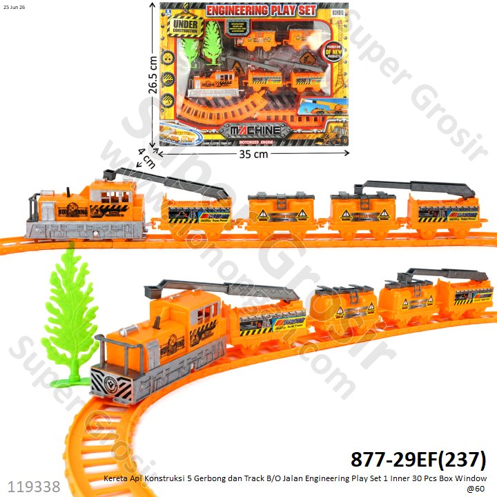 Kereta Api Konstruksi 5 Gerbong dan Track B/O Jalan Engineering Play Set 1 Inner 30 Pcs Box Window @60