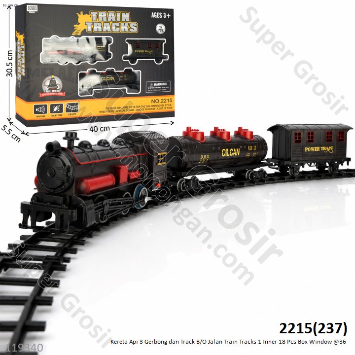 Kereta Api 3 Gerbong dan Track B/O Jalan Train Tracks 1 Inner 18 Pcs Box Window @36
