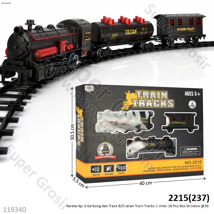 Kereta Api 3 Gerbong dan Track B/O Jalan Train Tracks 1 Inner 18 Pcs Box Window @36