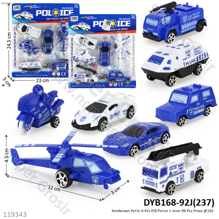 Kendaraan Polisi 6 Pcs P/B Police 1 Inner 96 Pcs Press @192