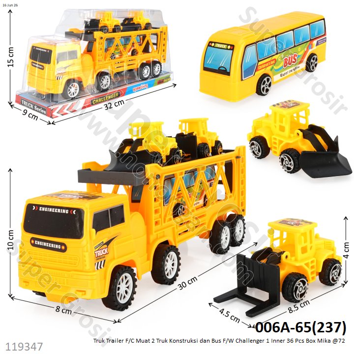 Truk Trailer F/C Muat 2 Truk Konstruksi dan Bus F/W Challenger 1 Inner 36 Pcs Box Mika @72