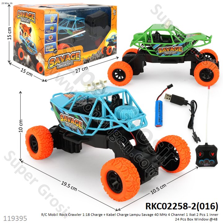 R/C Mobil Rock Crawler 1:18 Charge + Kabel Charge Lampu Savage 40 MHz 4 Channel 1 Ikat 2 Pcs 1 Inner 24 Pcs Box Window @48