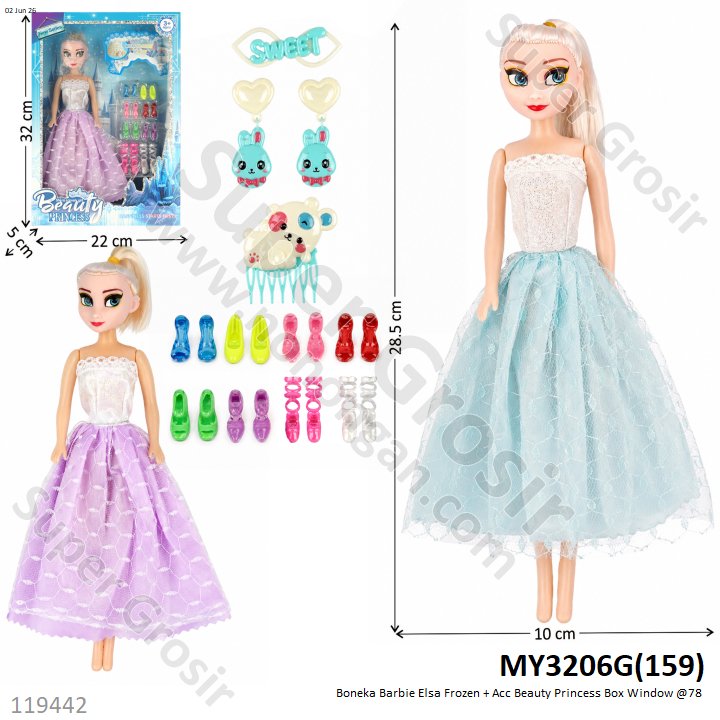 Boneka Barbie Elsa Frozen + Acc Beauty Princess Box Window @78