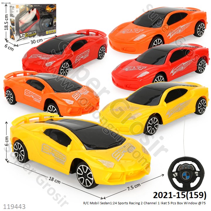 R/C Mobil Sedan1:24 Sports Racing 2 Channel 1 Ikat 5 Pcs Box Window @75