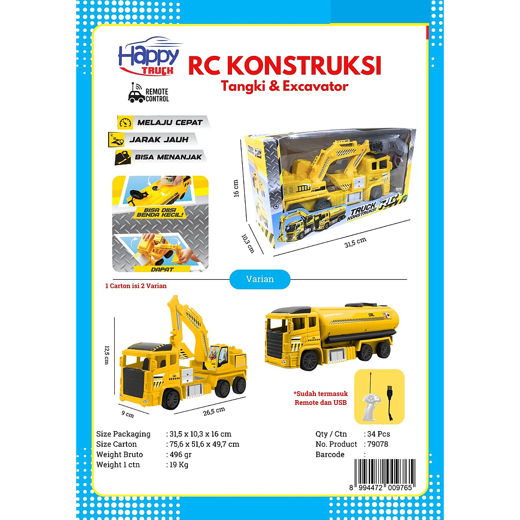 R/C Truk Konstruksi Charge + Kabel Charge Truck 2.4 GHz 4 Channel Box Window @34