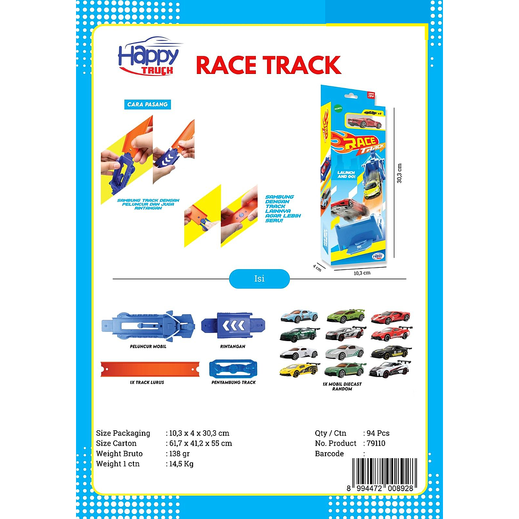Track Mobil Skala Hot Wheels 1:64 Pelontar + 1 Pcs Mobil Diecast F/W Race Track Box Window @94