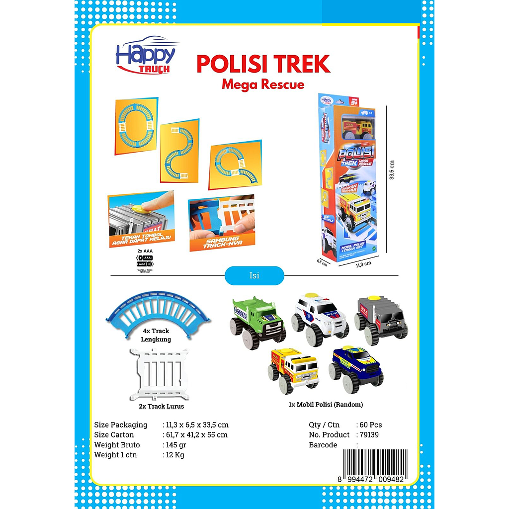 Track Mobil B/O Jalan Polisi Trek Mega Rescue Box Window @60