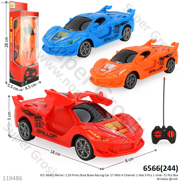 R/C Mobil Ferrari 1:20 Pintu Bisa Buka Racing Car 27 MHz 4 Channel 1 Ikat 3 Pcs 1 Inner 72 Pcs Box Window @144