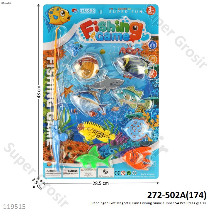 Pancingan Ikat Magnet 8 Ikan Fishing Game 1 Inner 54 Pcs Press @108