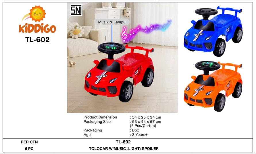 Tunggangan Mobil B/O Musik Lampu Kiddigo Ride On Car 1 Inner 1 Pcs Box @6