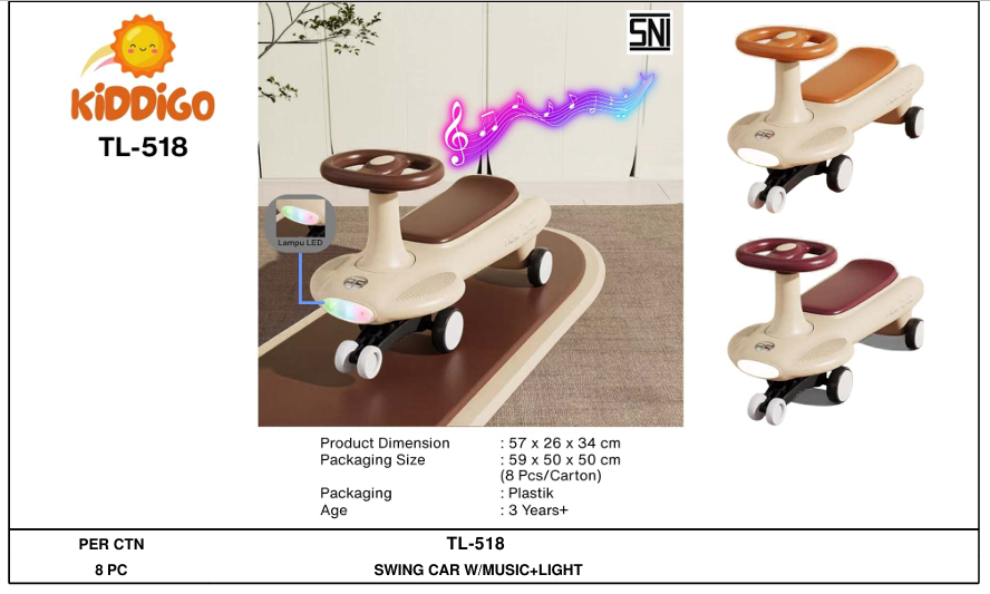 Tunggangan Mobil Swing Car B/O Musik Lampu Kiddigo Ktg Opp @8