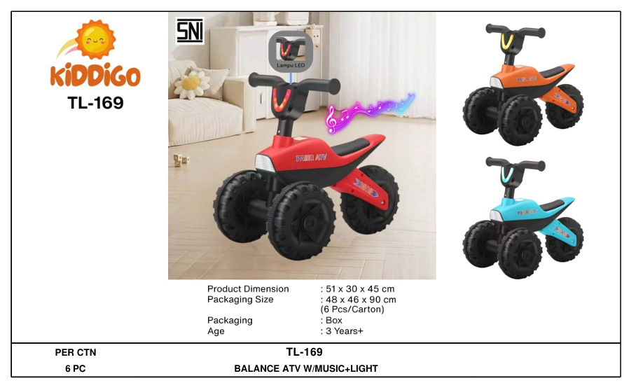Tunggangan Sepeda Balance Bike ATV B/O Lagu Anak Lampu Kiddigo 1 Inner 1 Pcs Box @6