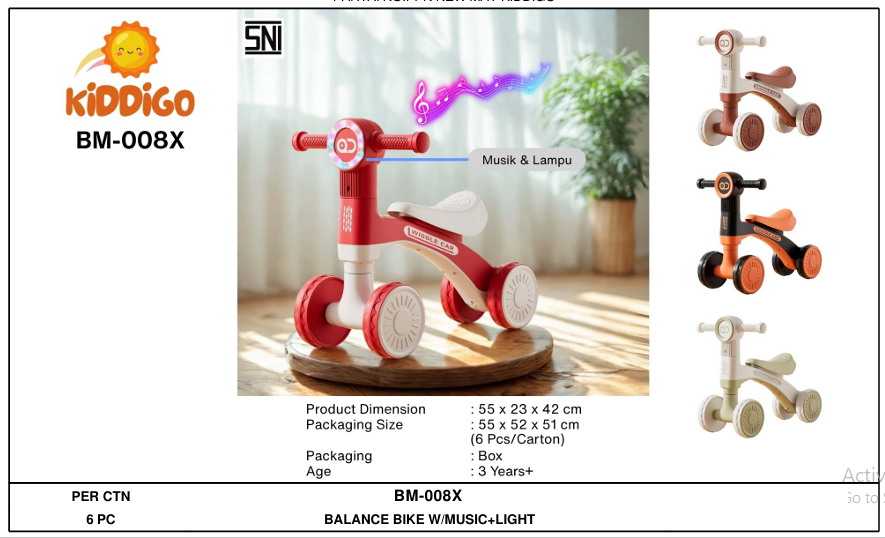Tunggangan Sepeda Balance Bike B/O Musik Lampu Kiddigo Wiggle Car 1 Inner 1 Pcs Box @6