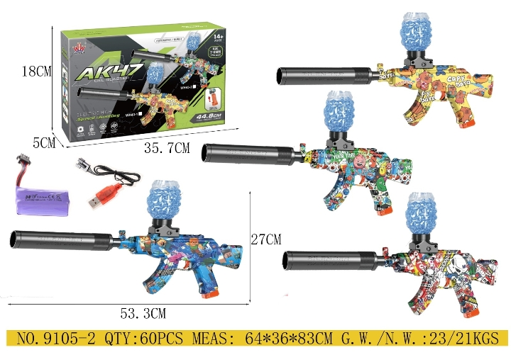 Senapan Peluru Gel B/O Charge + Refill Peluru AK47 Gel Blaster Box @60