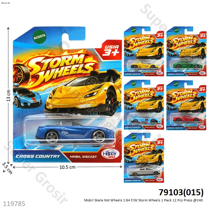 Mobil Skala Hot Wheels 1:64 F/W Storm Wheels 1 Pack 12 Pcs Press @240