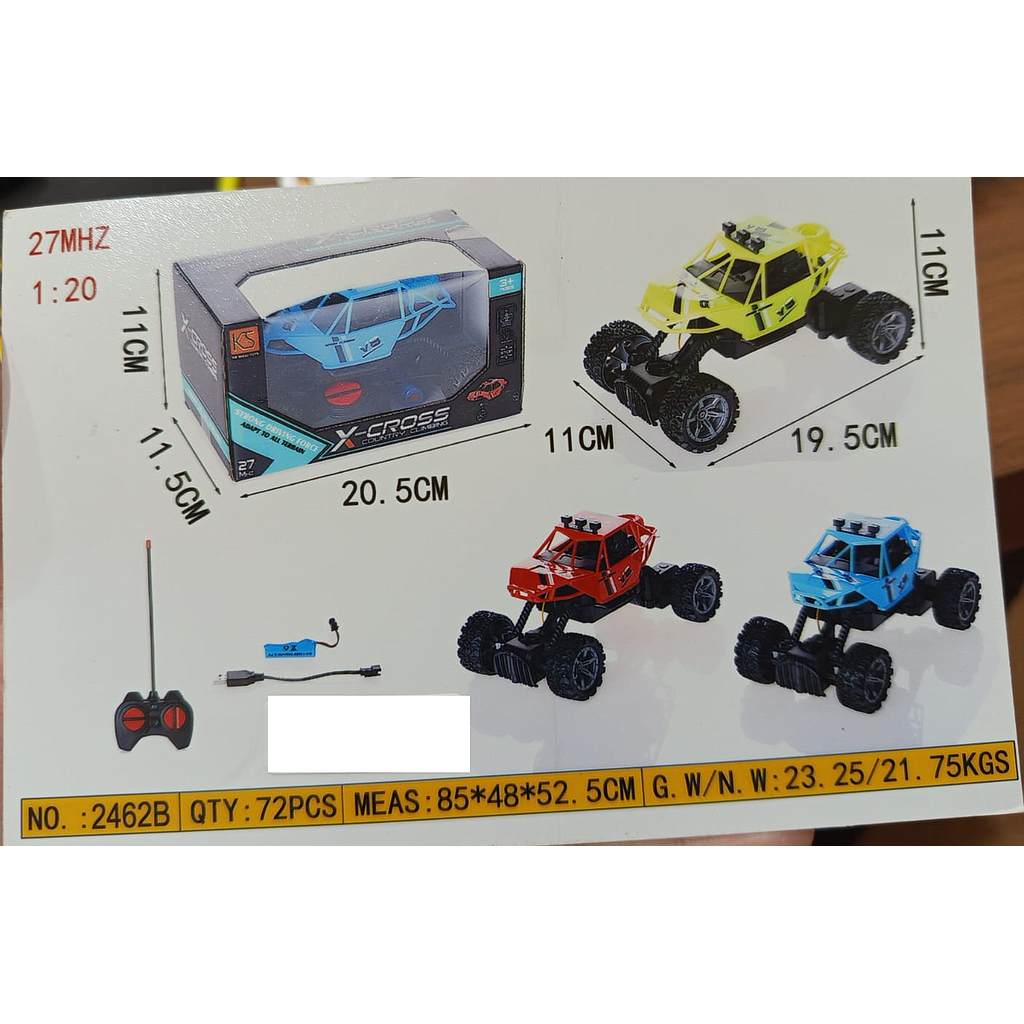 R/C Mobil Rock Crawler 1:20 Charge + Kabel Charge Lampu X-Cross 27 MHz 4 Channel 1 Ikat 3 Pcs Box Window @72