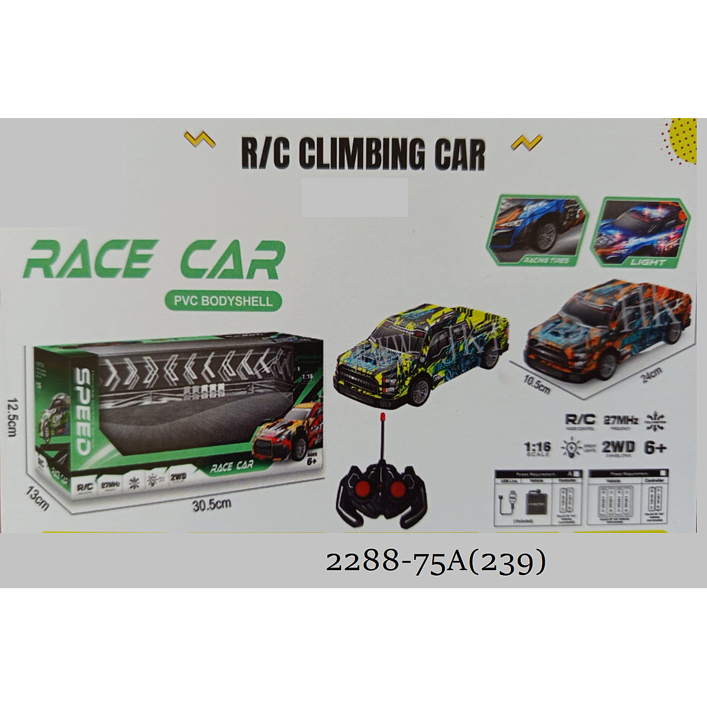 R/C Mobil 1:16 Charge + Kabel Charge Lampu Speed Race Car 27 MHz 4 Channel 1 Ikat 3 Pcs Box Window @48