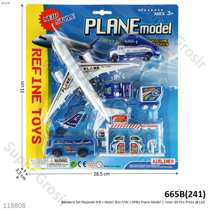 Bandara Set Pesawat P/B + Mobil Bus F/W + SPBU Plane Model 1 Inner 60 Pcs Press @120