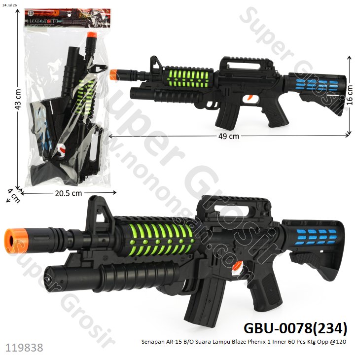 Senapan AR-15 B/O Suara Lampu Blaze Phenix 1 Inner 60 Pcs Ktg Opp @120