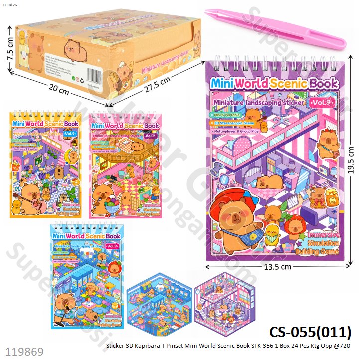 Sticker 3D Kapibara + Pinset Mini World Scenic Book STK-356 1 Box 24 Pcs Ktg Opp @720