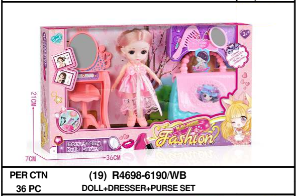 Boneka Anak Lengan Tekuk Set Meja Rias dan Tas Fashion Box Window @36