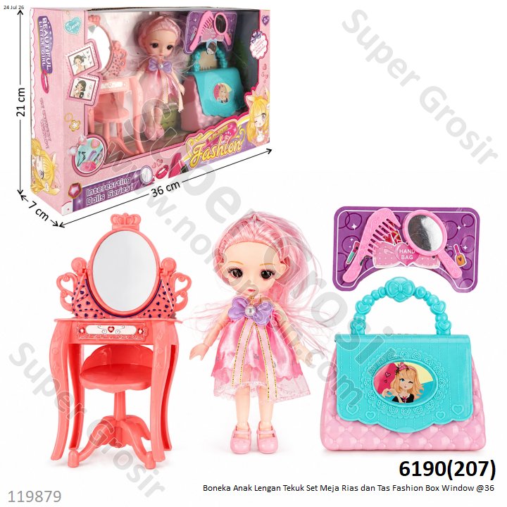 Boneka Anak Lengan Tekuk Set Meja Rias dan Tas Fashion Box Window @36