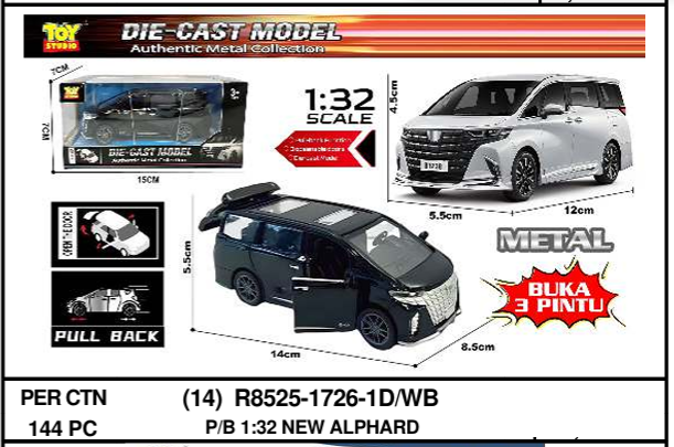 Diecast Mobil Alphard 1:32 P/B Bisa Buka Pintu Die-Cast Model 1 Ikat 2 Pcs 1 Inner 72 Pcs Box Window @144