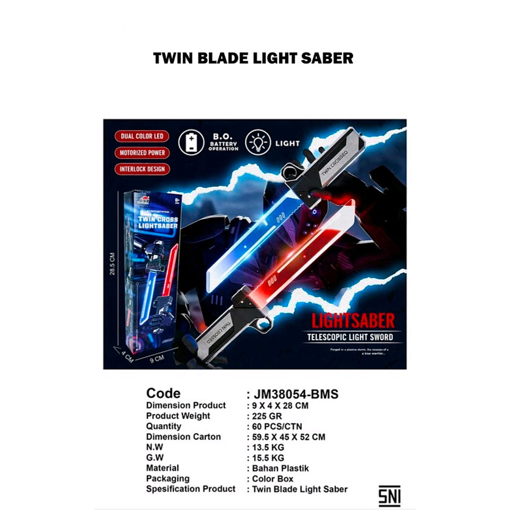 Pedang Twin 2 Pcs B/O Lampu Twin Cross Light Saber JM38054-BMS Box @60