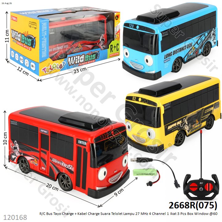 R/C Bus Tayo Charge + Kabel Charge Suara Telolet Lampu 27 MHz 4 Channel 1 Ikat 3 Pcs Box Window @60
