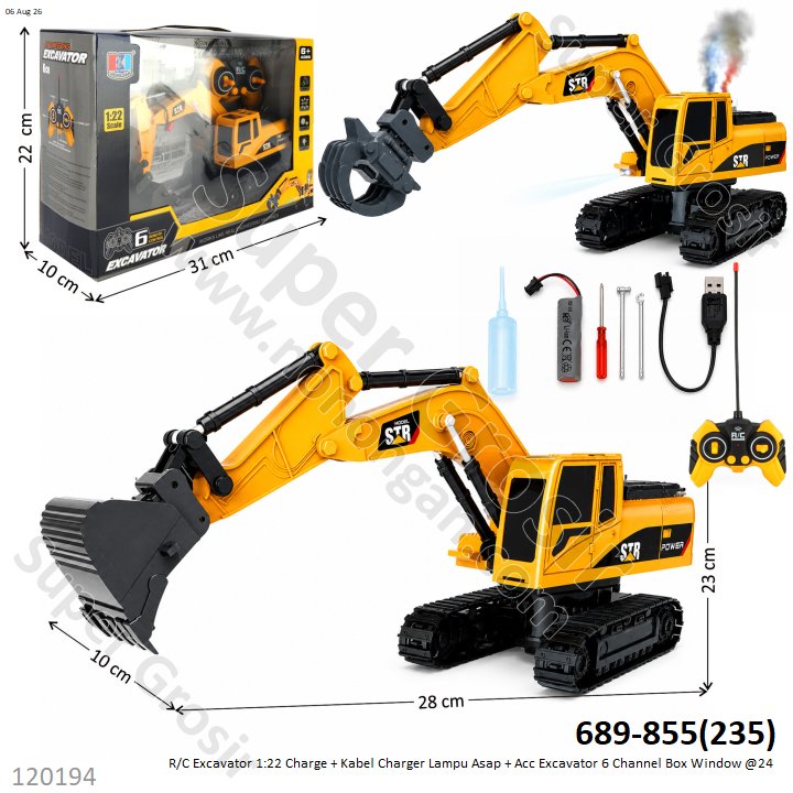 R/C Excavator 1:22 Charge + Kabel Charger Lampu Asap + Acc Excavator 6 Channel Box Window @24