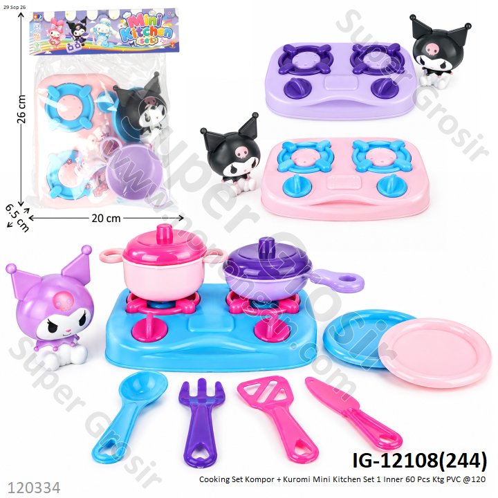 Cooking Set Kompor + Kuromi Mini Kitchen Set 1 Inner 60 Pcs Ktg PVC @120