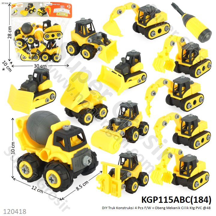 DIY Truk Konstruksi 4 Pcs F/W + Obeng Mekanik Cilik Ktg PVC @48