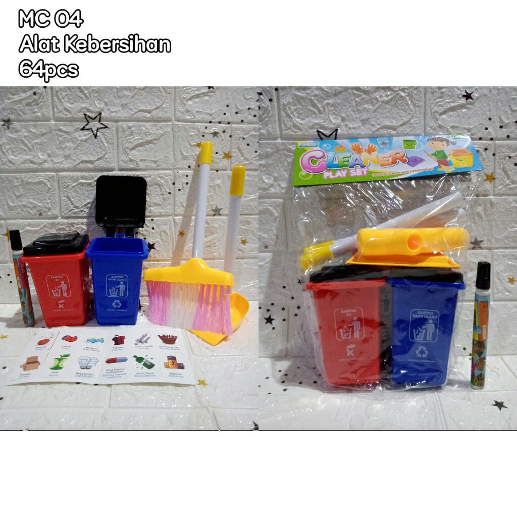 Cleaning Set Sapu + 2 Tempat Sampah Cleaner Ktg PVC @64
