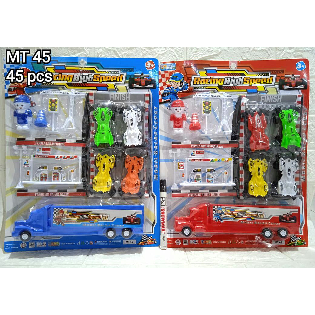 Mobil 4 Pcs P/B + Truk Kontainer Tronton P/B Set SPBU dan Rambu Racing High Speed Press @45