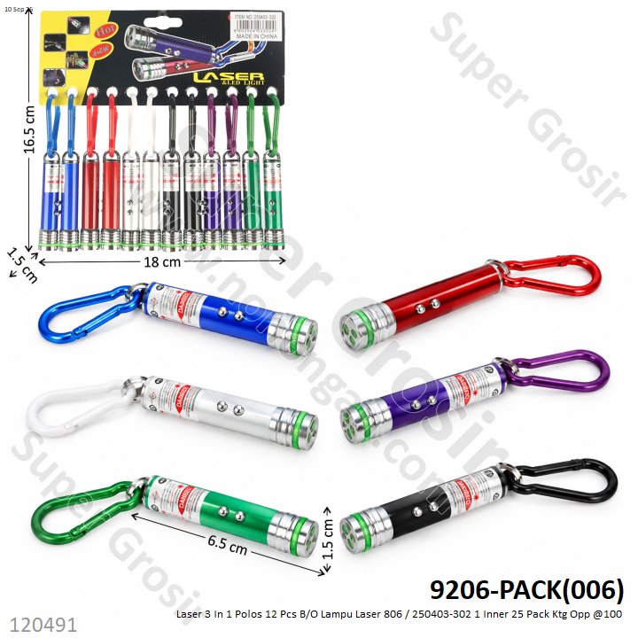 Laser 3 In 1 Polos 12 Pcs B/O Lampu Laser 806 / 250403-302 1 Inner 25 Pack Ktg Opp @100