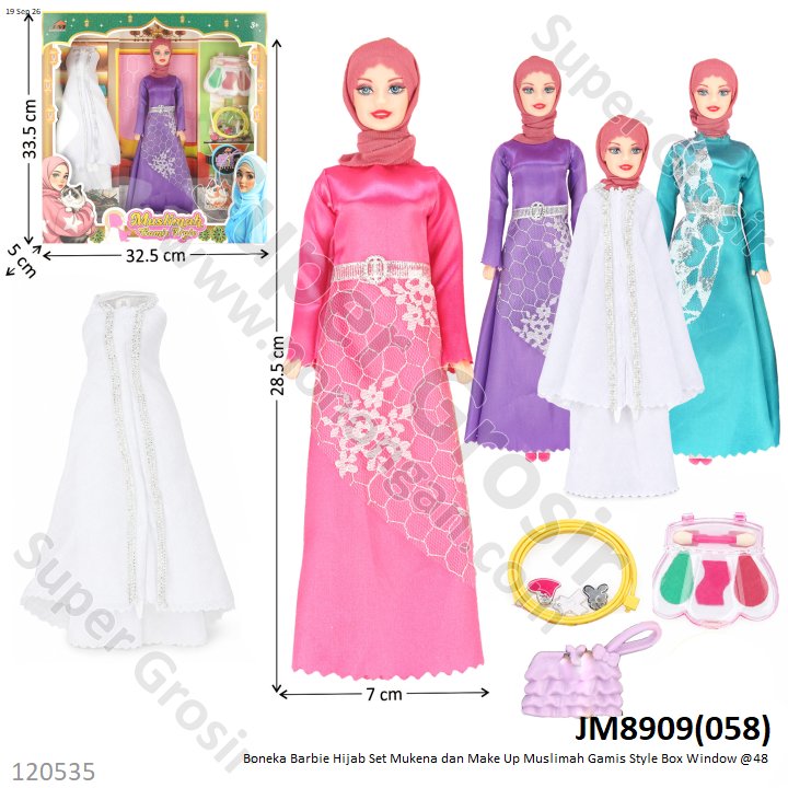 Boneka Barbie Hijab Set Mukena dan Make Up Muslimah Gamis Style Box Window @48