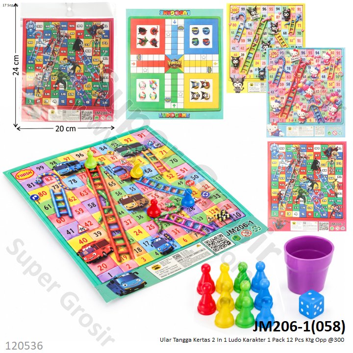 Ular Tangga Kertas 2 In 1 Ludo Karakter 1 Ikat 12 Pcs Ktg Opp @300