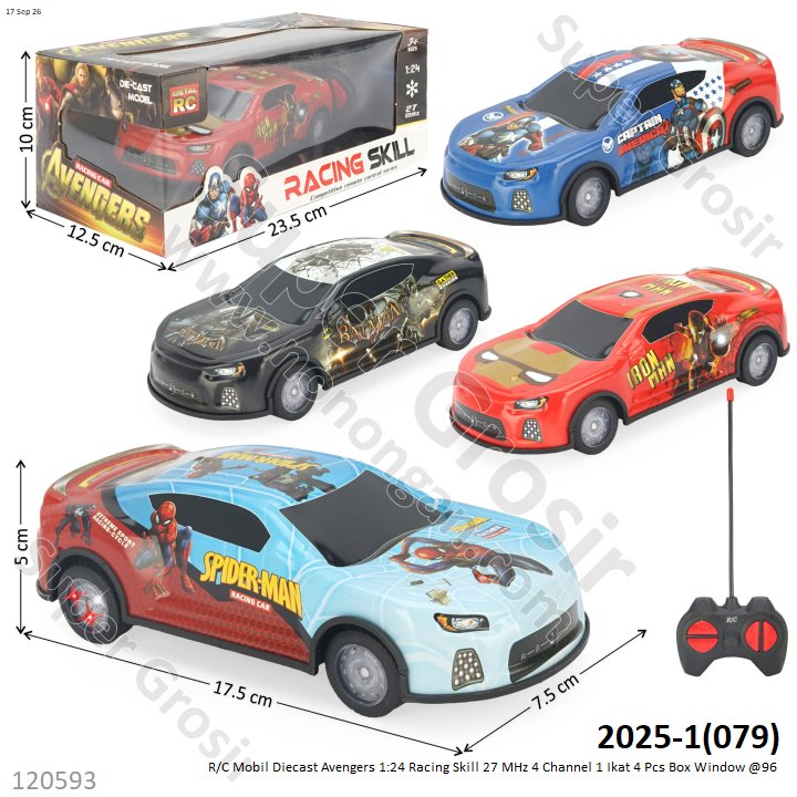 R/C Mobil Diecast Avengers 1:24 Racing Skill 27 MHz 4 Channel 1 Ikat 4 Pcs Box Window @96